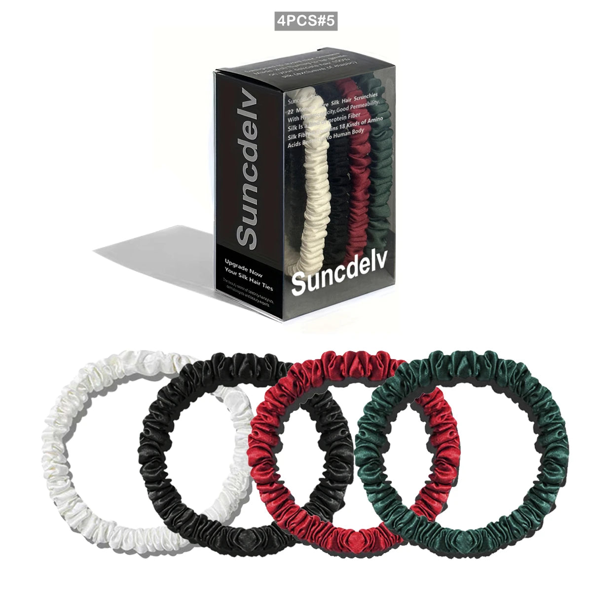 Silk Hair Scrunchies - Antibacterial 22 Momme Mulberry Silk Scrunchies for Hair Care (4-5 Pack)